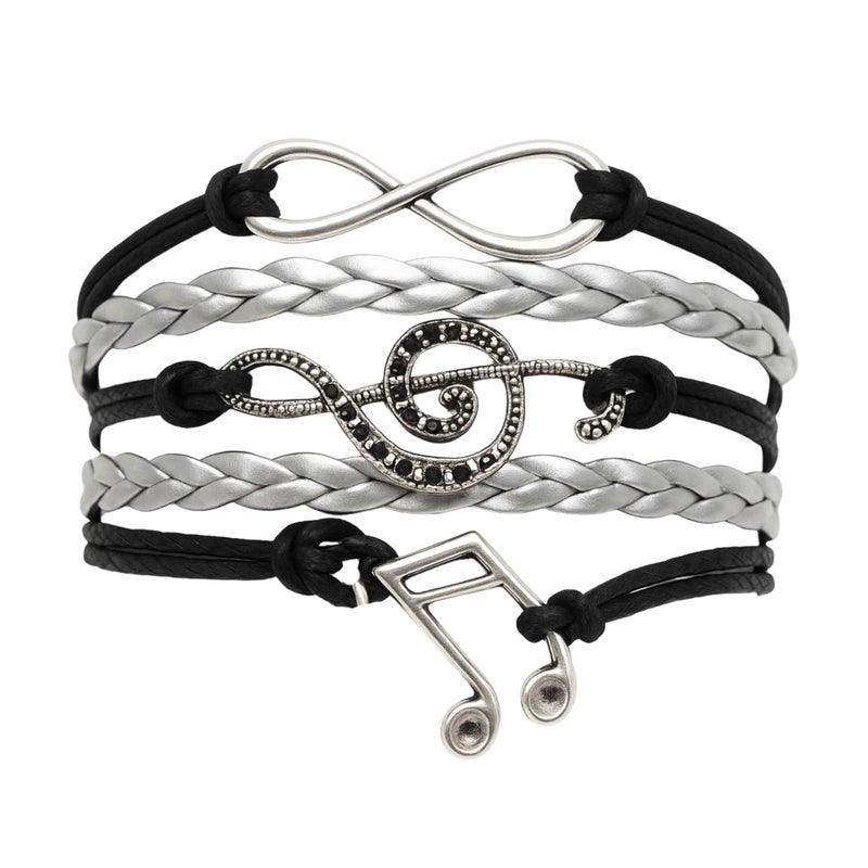 Infinity Collection Music Charm Bracelet - Black and Silver Adjustable Bracelet with Treble Clef and Music Note Charms, Jewelry for Women, Teens, and Musicians - Image 1